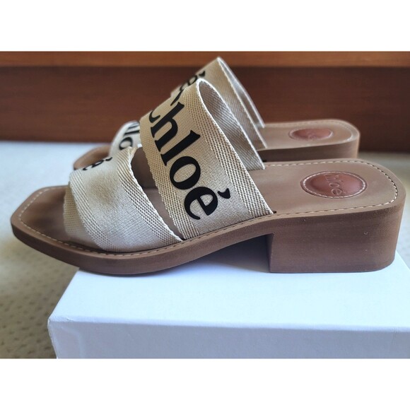 Chloe Woody Heeled Sole Slide Mule Sandals,  39 - Picture 8 of 11